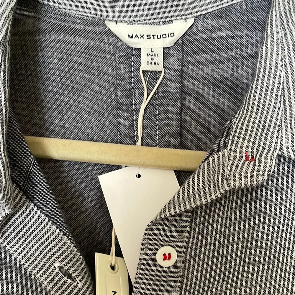 Casual Ticking Stripe Button-Up Dress - Picture 2 of 5
